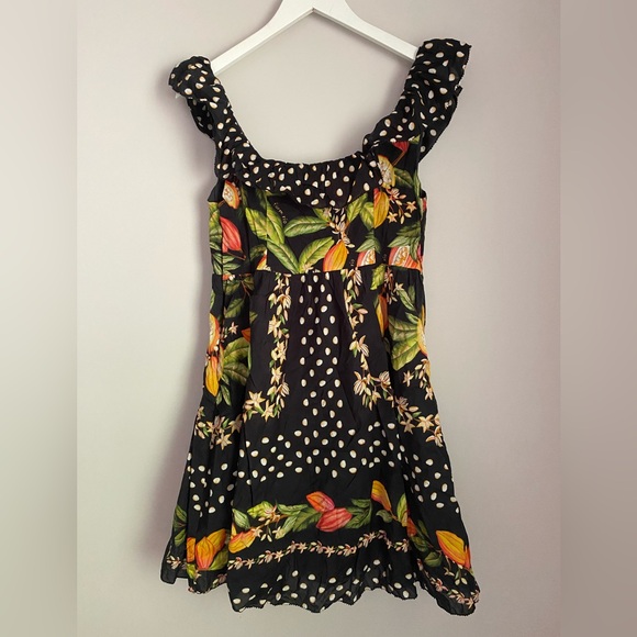 Women’s Farm Rio Cocoa Paradise Mini Polka Dot Fruit Dress Small scarf print - Picture 7 of 9